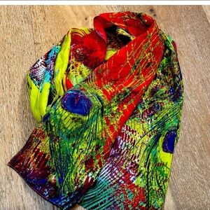 Peacock scarf 100% silk by Cynthia Rowley
